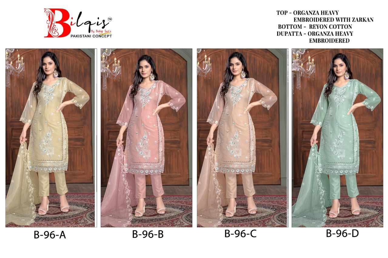 B 96 Abcd Bilqis Organza Pakistani Salwar Suits Wholesaler Gujarat