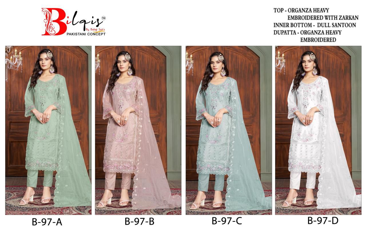 B 97 Bilqis Organza Pakistani Salwar Suits Wholesaler Gujarat