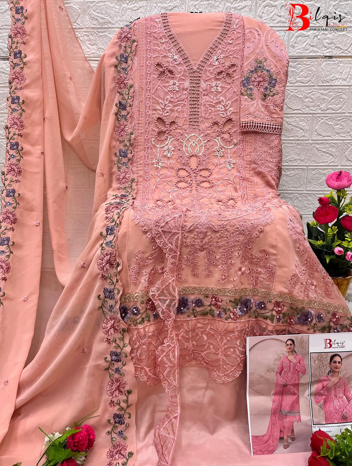 B 98 Efgh Bilqis Fox Georgette Pakistani Salwar Suits Supplier Gujarat
