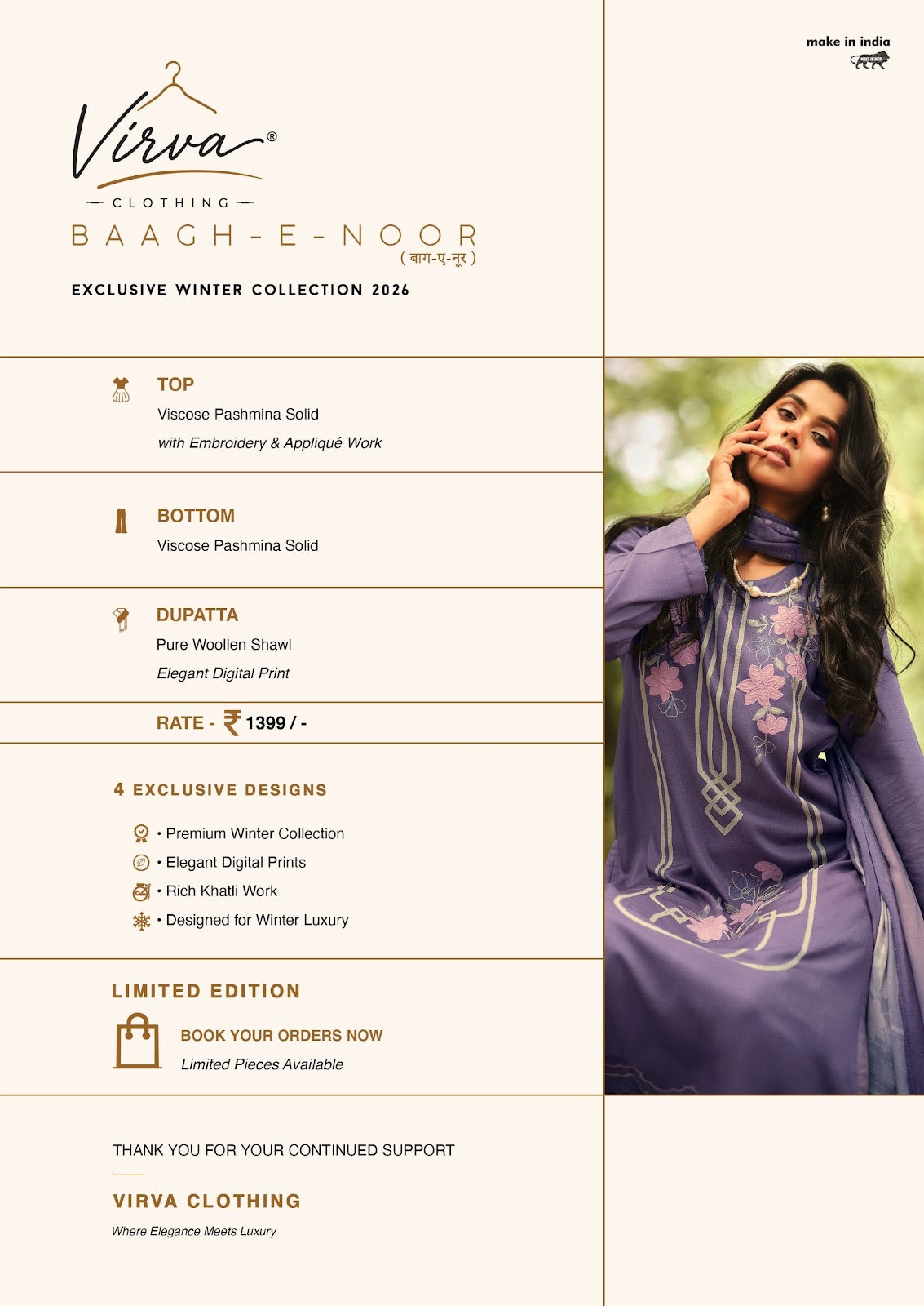 Baagh E Noor Virva Viscose Pashmina Suits Wholesale Price