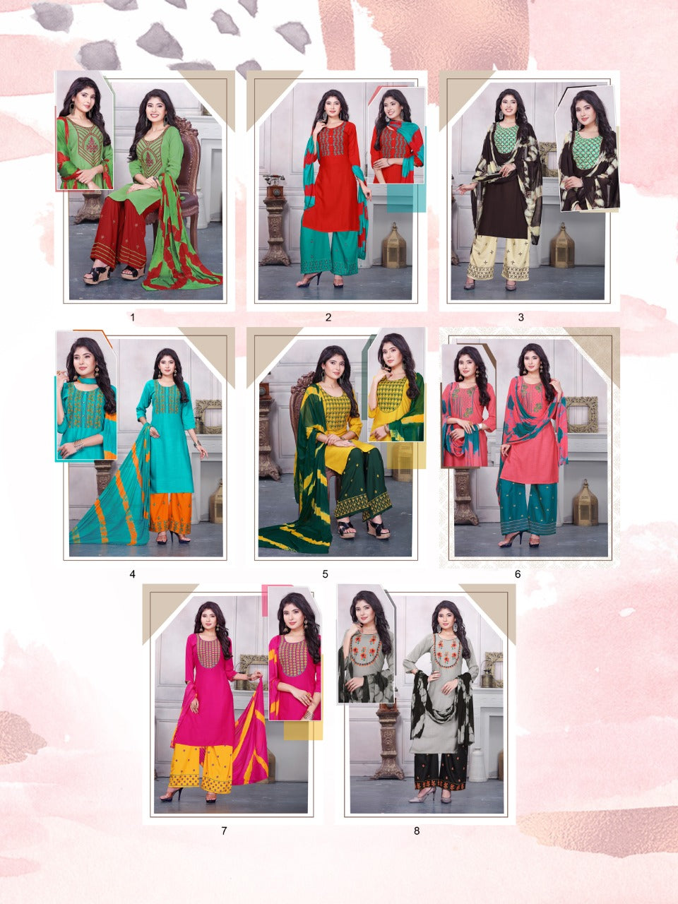 Babita Green Tomato Rayon Slub Readymade Plazzo Style Suits Supplier