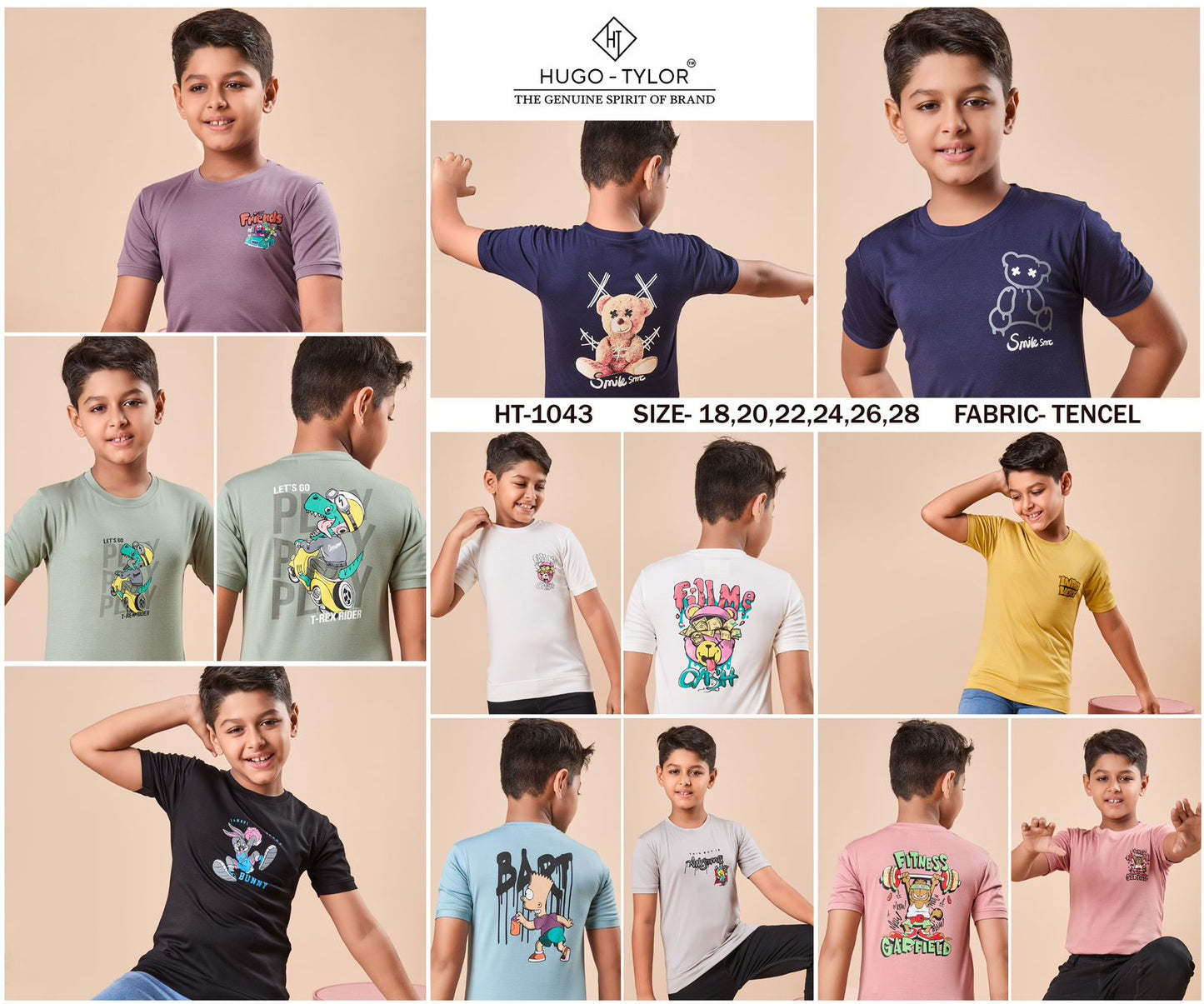 Back Print Ht 1043 Hugo Tylor Tencil Lycra Boys Tshirt Exporter India