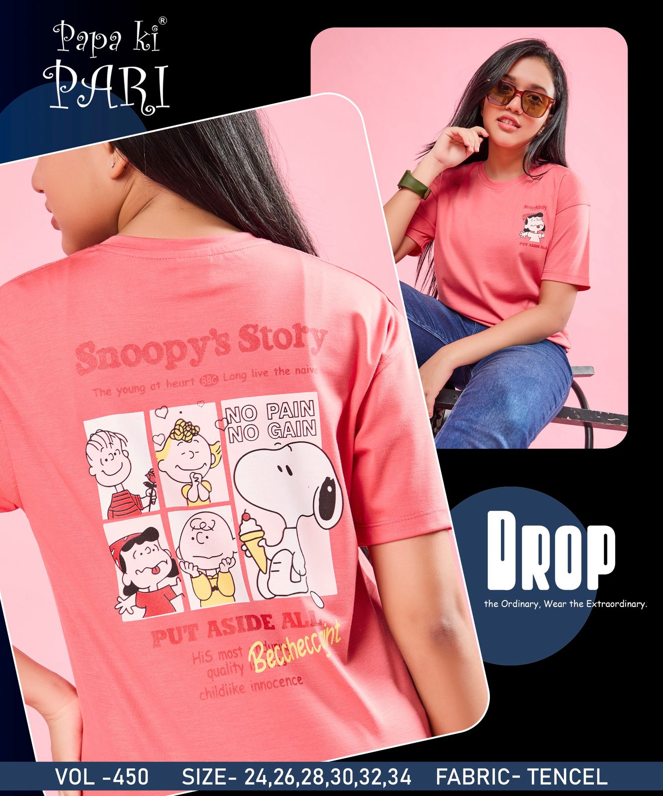 Back Print Vol 450 Papa Ki Pari Lycra Tencil Girls Top Exporter India