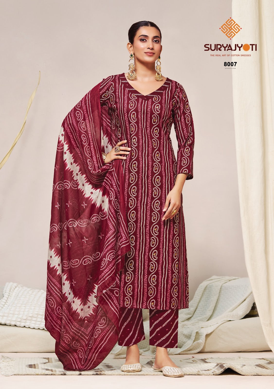 Bandhani Lehariya Special Vol 8 Suryajyoti Readymade Cotton Pant Suits Wholesale Rate