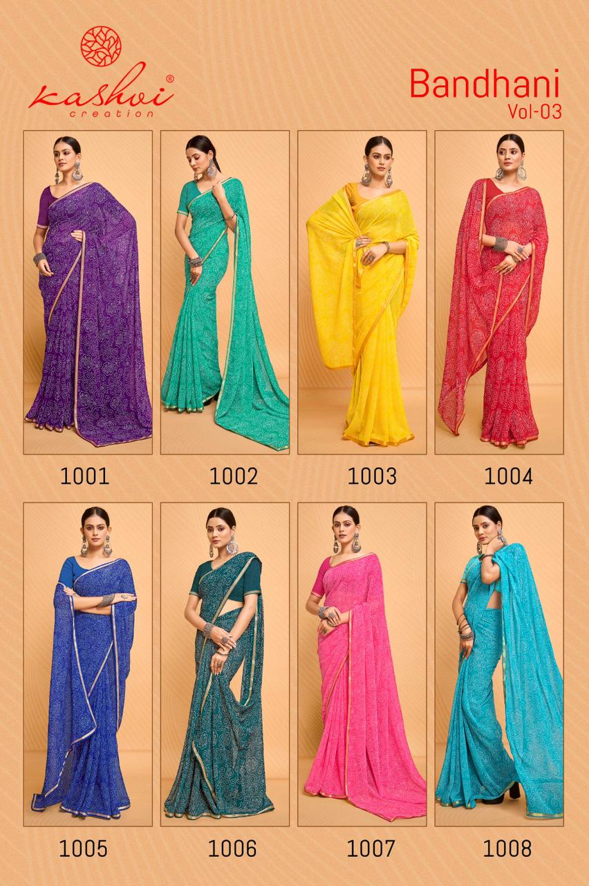 Bandhani Vol 3 Kashvi Creation Georgette Sarees Manufacturer Gujarat