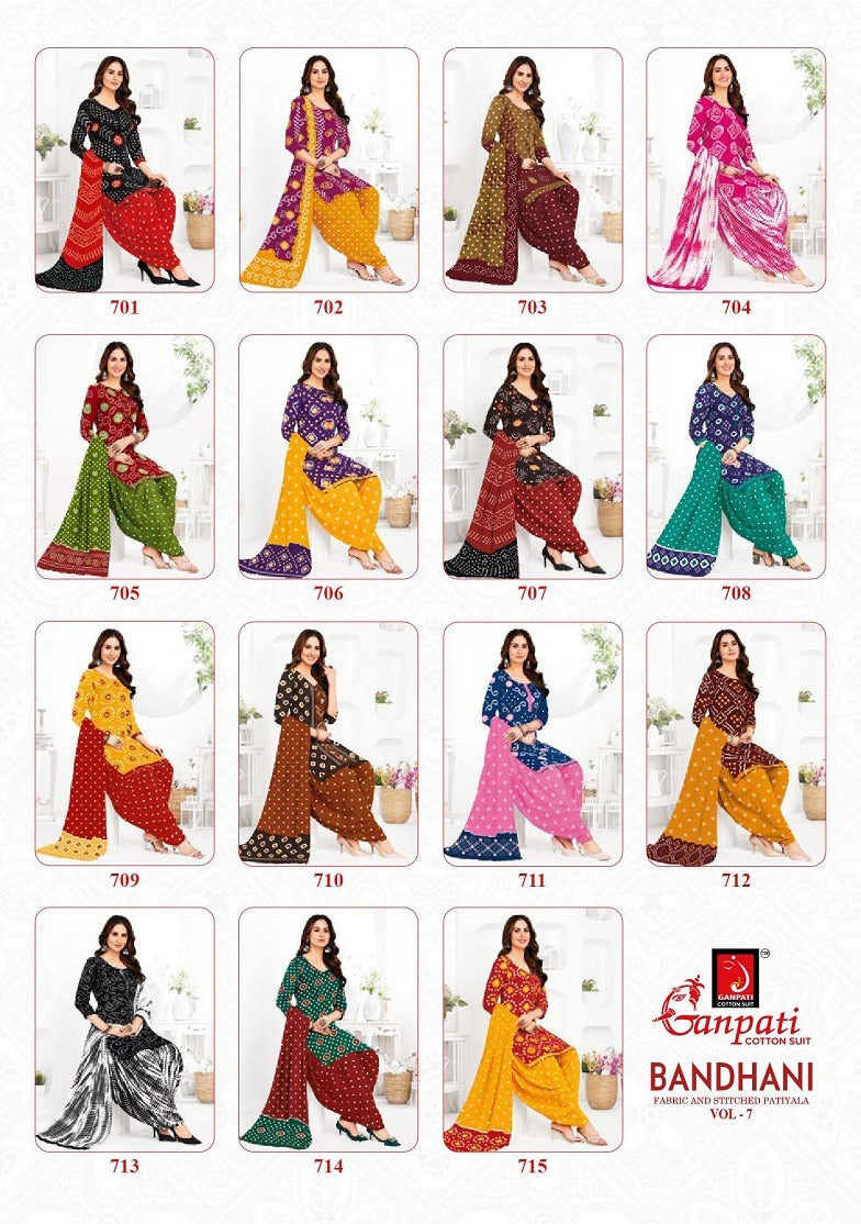 Bandhani Vol 7 Ganpati Cotton Readymade Patiyala Suits Wholesale