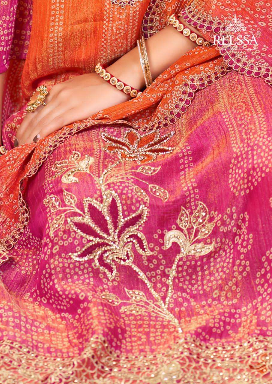 Bandhej Relssa Fabrics Simmer Tissue Pant Style Suits Wholesale