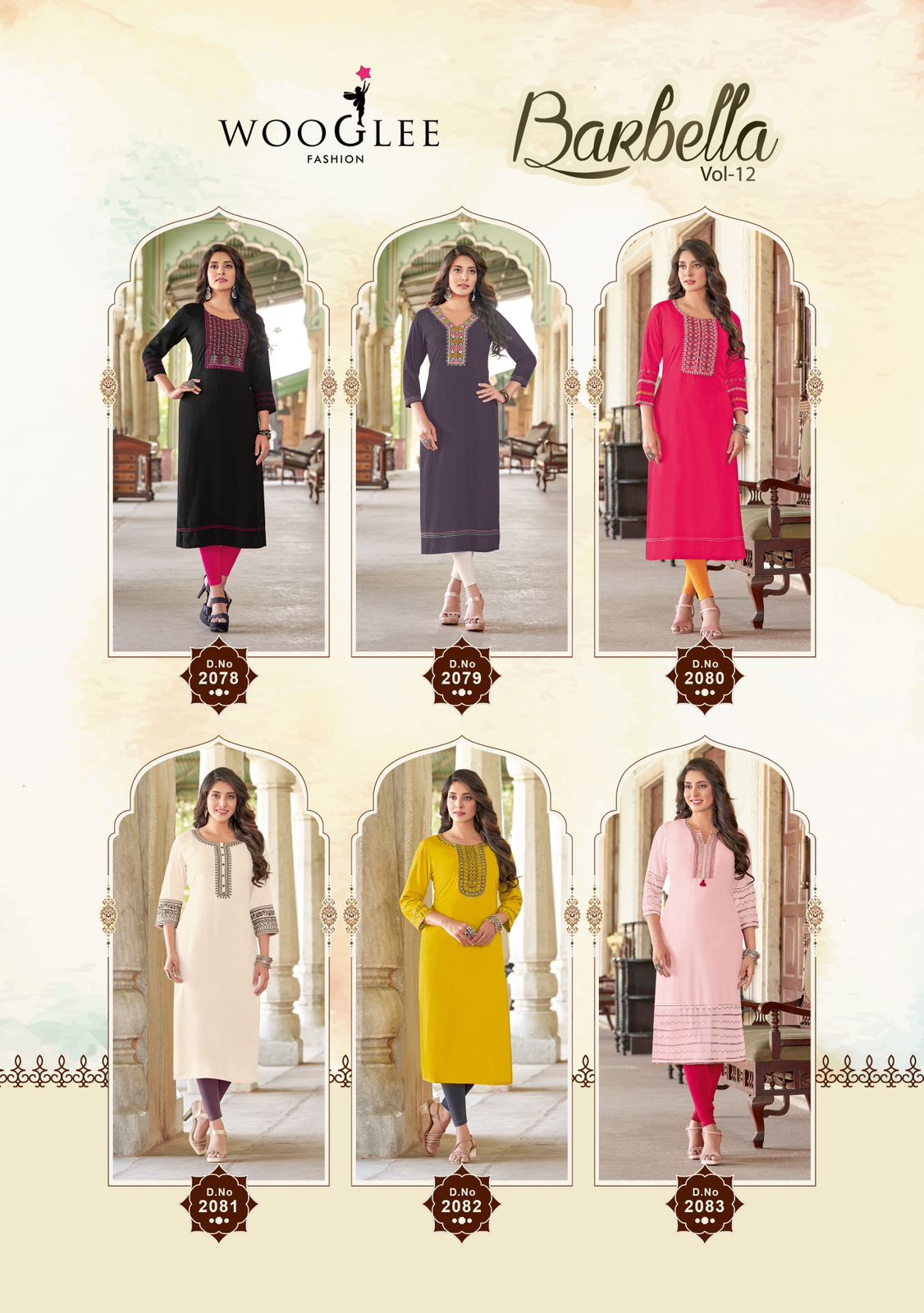 Barbella Vol 12 Wooglee Heavy Rayon Long Straight Kurti Supplier Gujarat