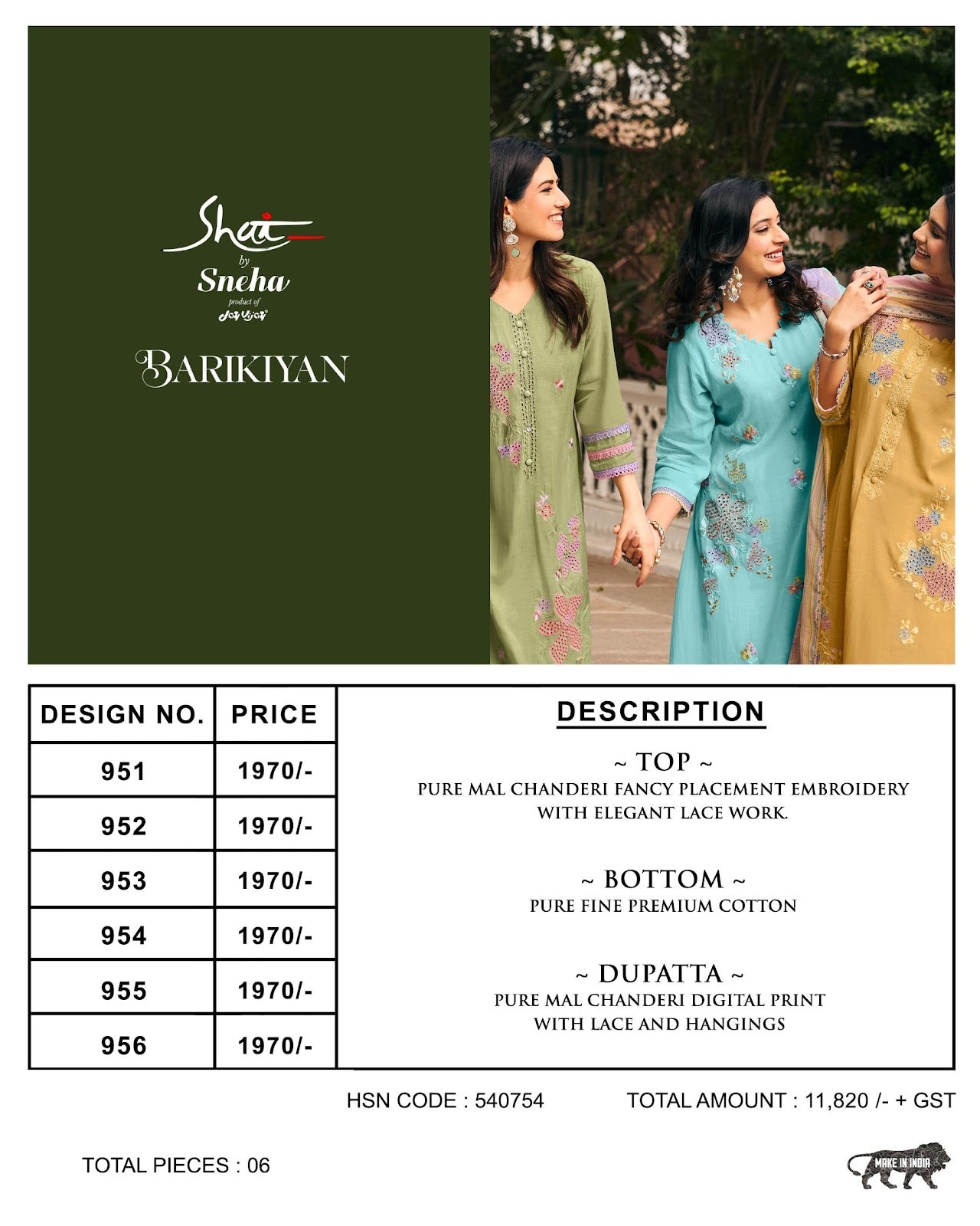 Barikiyan Jay Vijay Shai Mal Chanderi Pant Style Suits Wholesale Rate