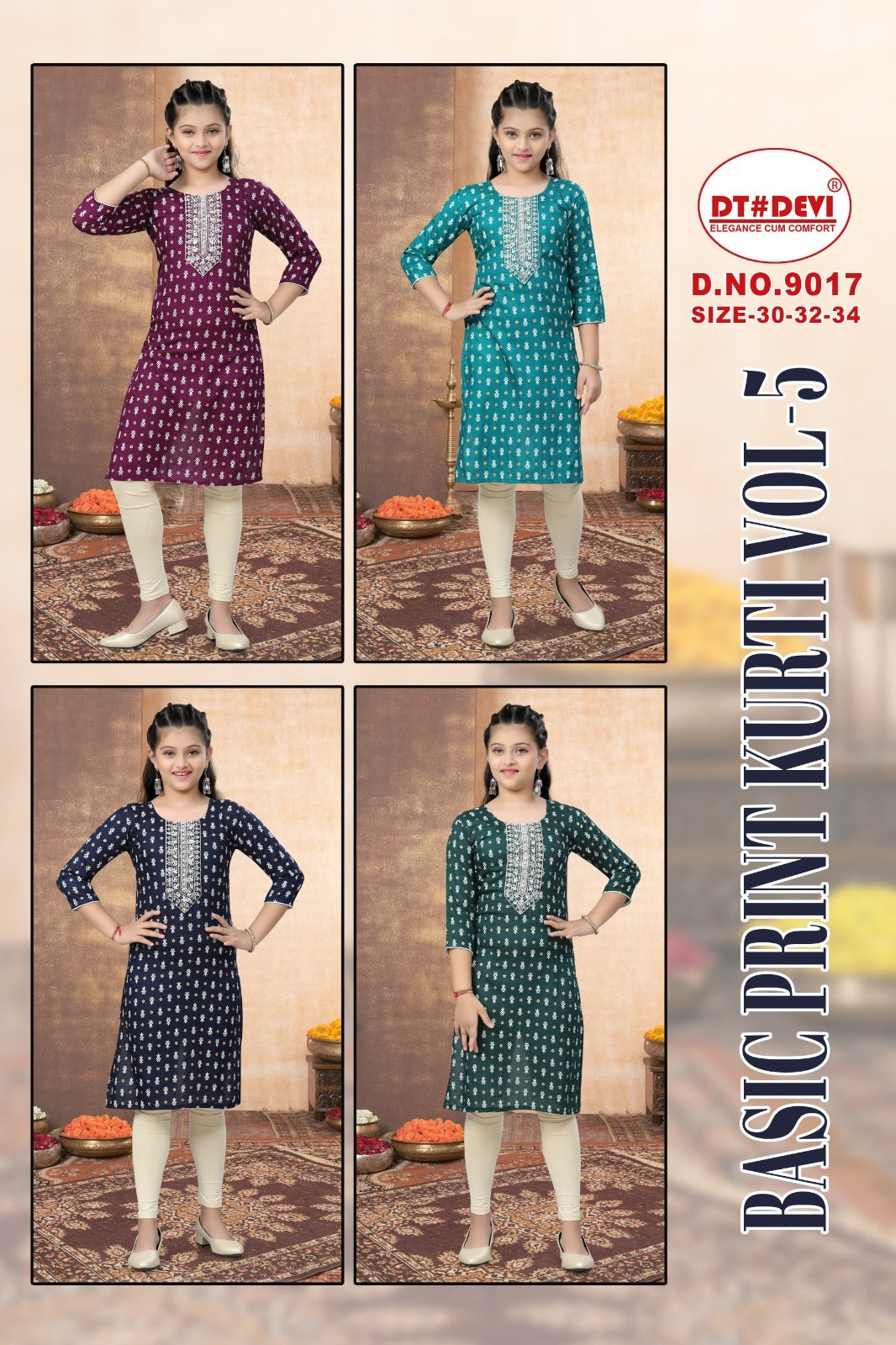 Basic Print Vol 5 Dn 9017 Dt Devi Rayon Girls Kurti Wholesale Price
