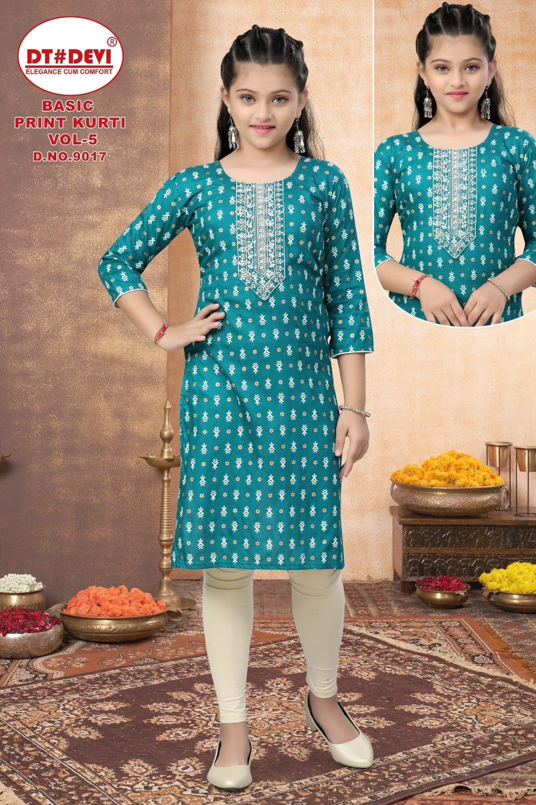 Basic Print Vol 5 Dn 9017 Dt Devi Rayon Girls Kurti Wholesale Price