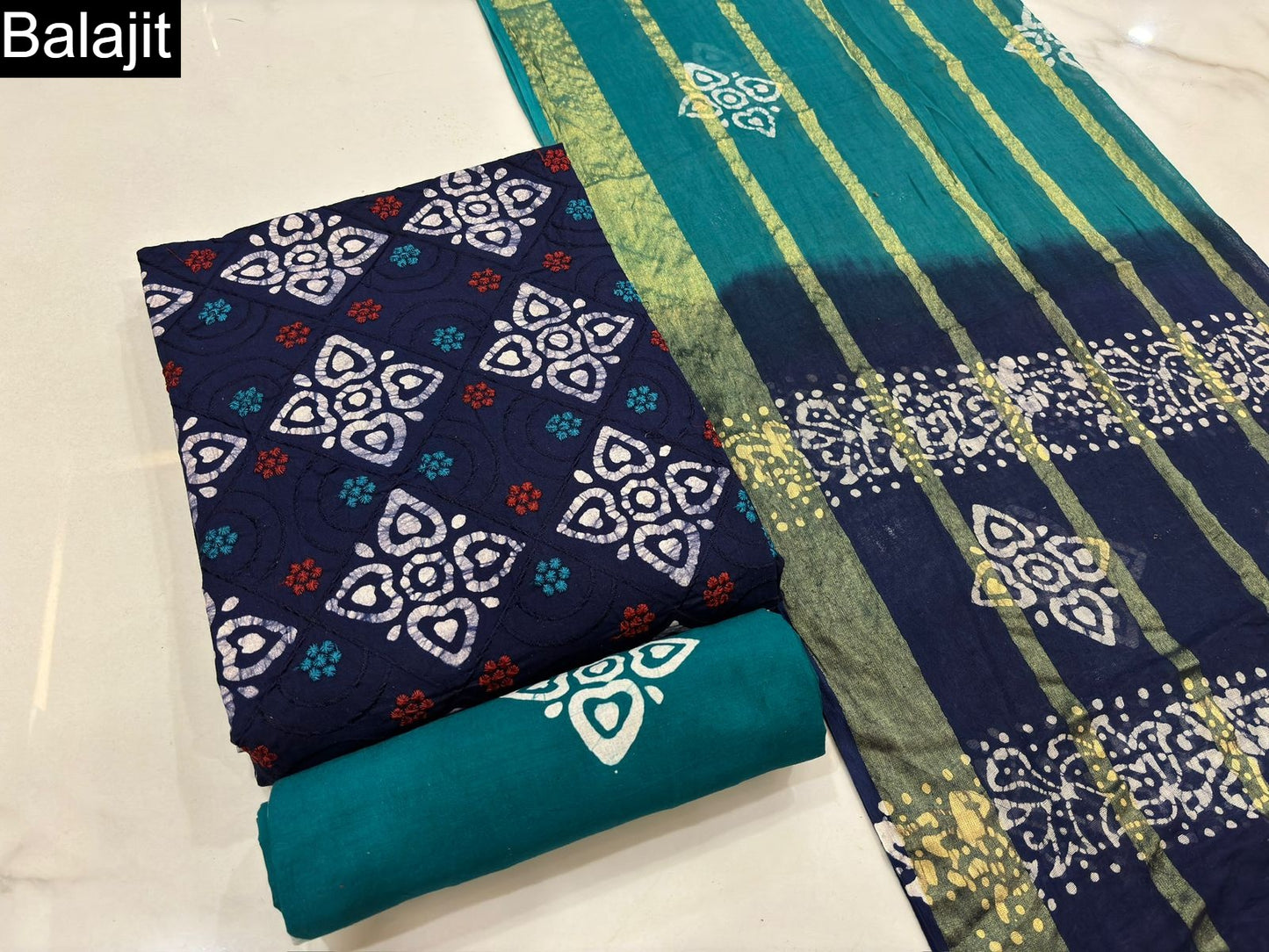 Batik Embroidery 1001 Balajit Cotton Dress Material Supplier Gujarat