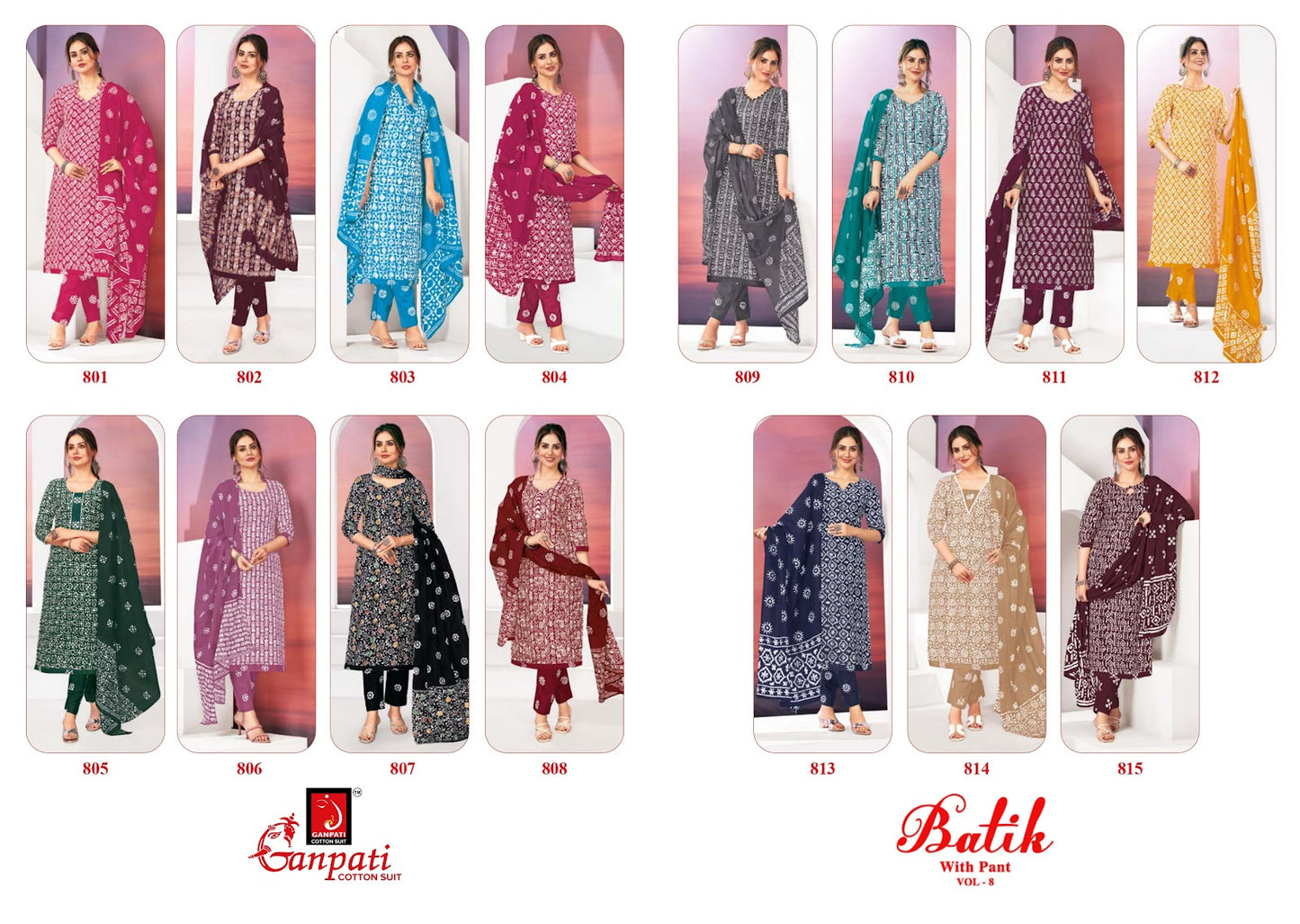 Batik With Pant Vol 8 Ganpati Cotton Readymade Pant Style Suits Supplier