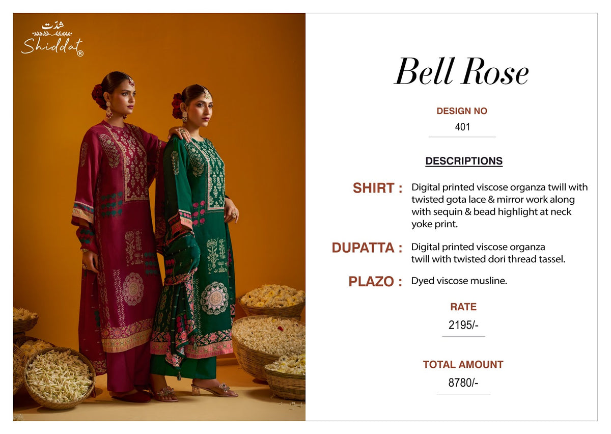 Bell Rose 401 Shiddat Viscose Organza Plazzo Style Suits Supplier Ahmedabad