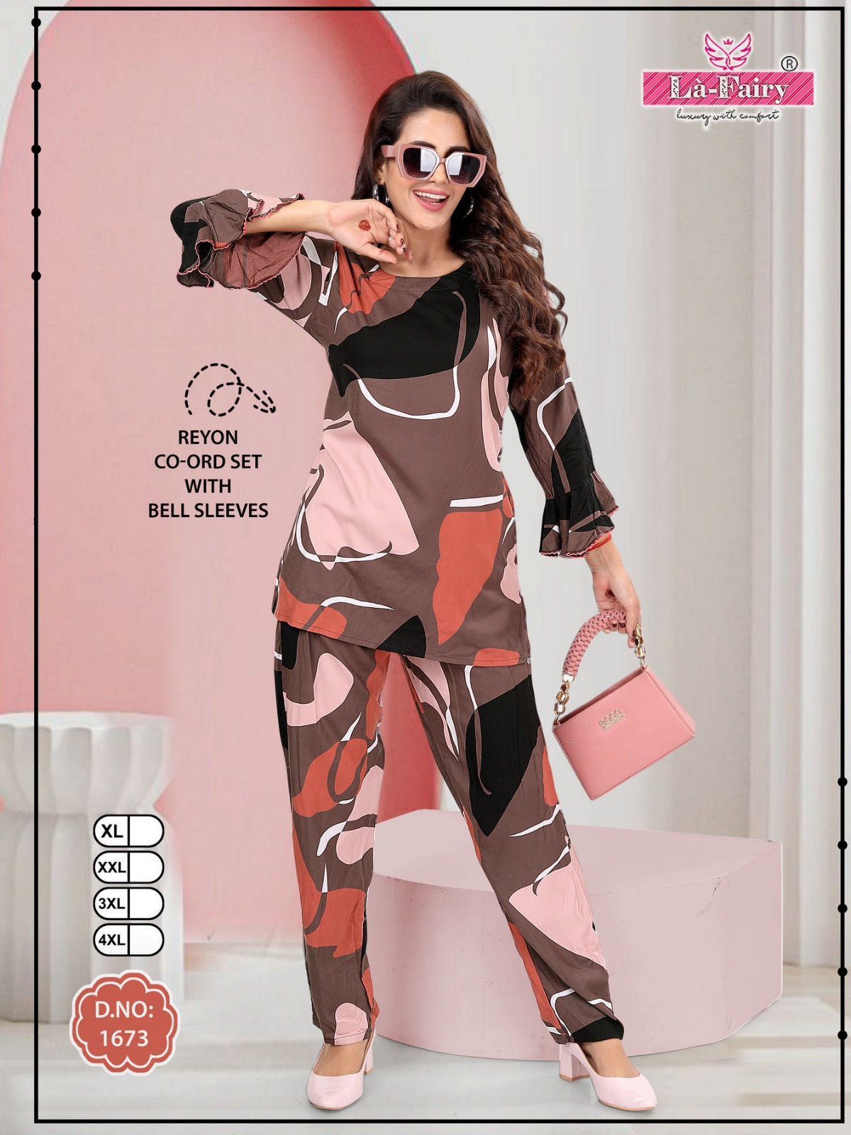 Bell Sleeves Design 1673 La Fairy Rayon Co Ord Set Supplier Ahmedabad