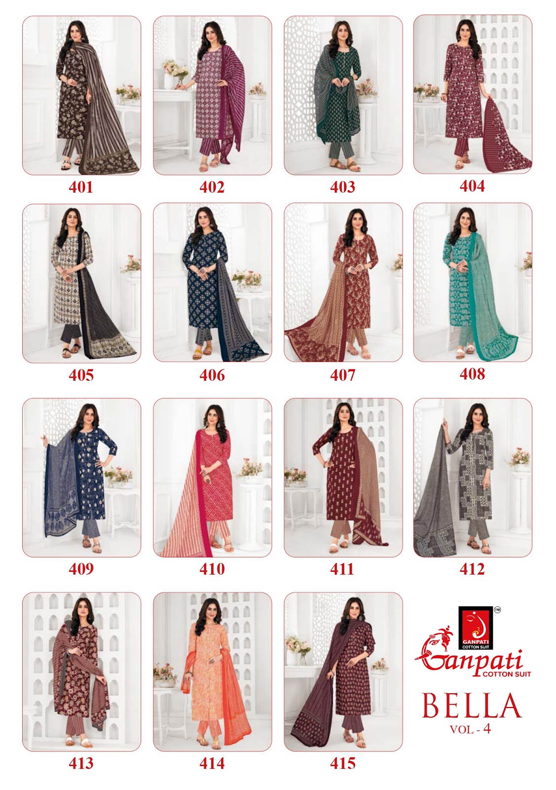 Bella Vol 4 Ganpati Cotton Readymade Pant Style Suits Wholesale Rate