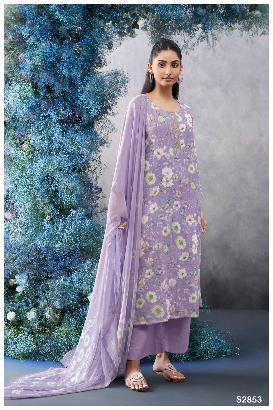 Bernila S2853 Ganga Cotton Linen Plazzo Style Suits Exporter Ahmedabad