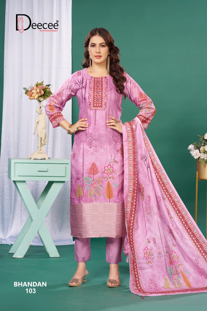 Bhandan Deecee Muslin Silk Readymade Pant Style Suits Exporter