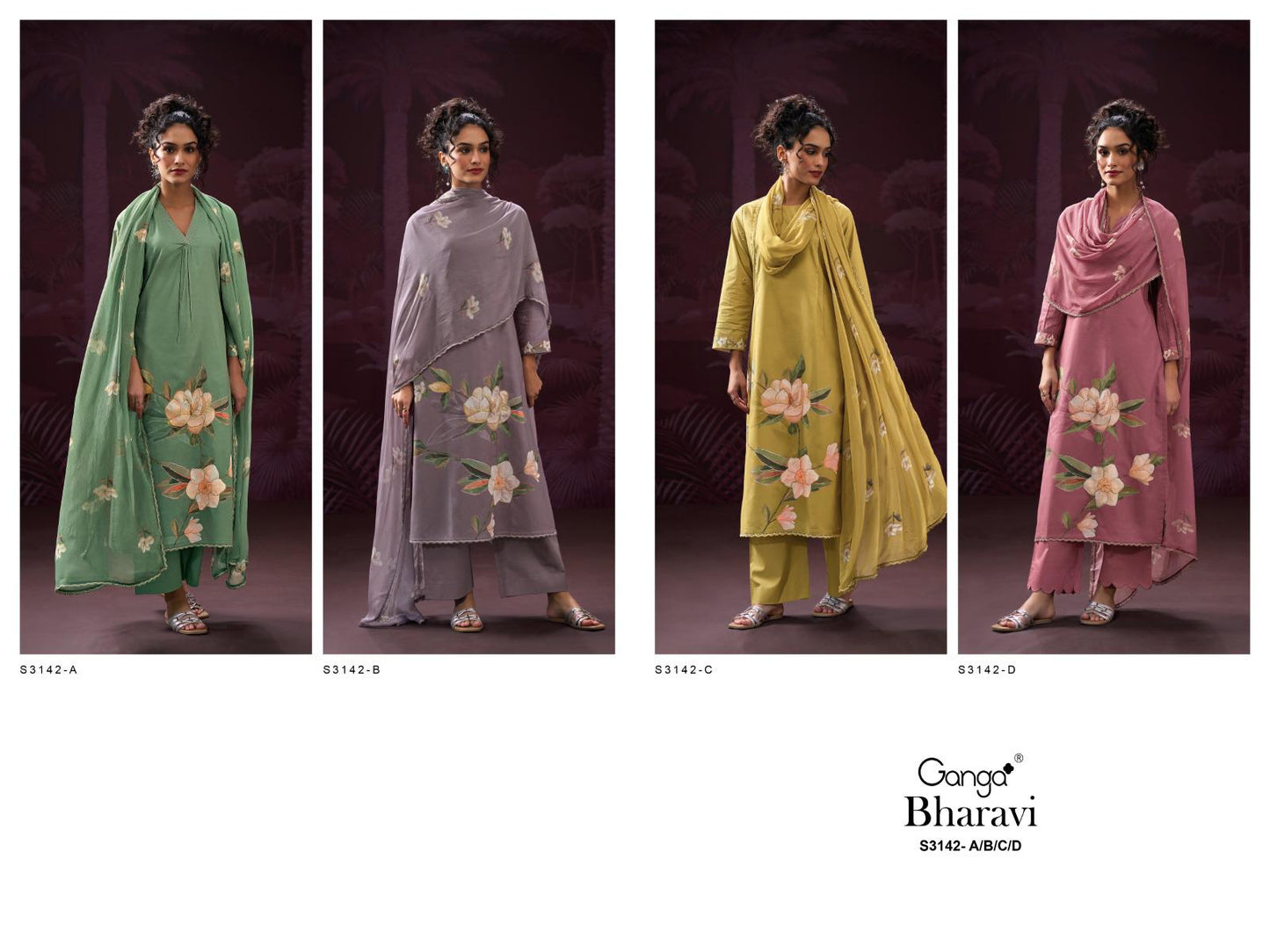 Bharavi S3142 Ganga Cotton Plazzo Style Suits Supplier Ahmedabad
