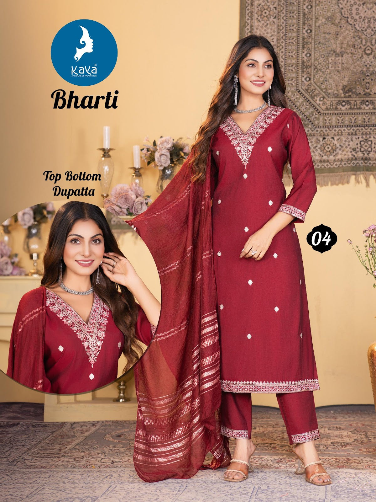 Bharti Kaya Roman Silk Readymade Pant Style Suits Wholesaler India