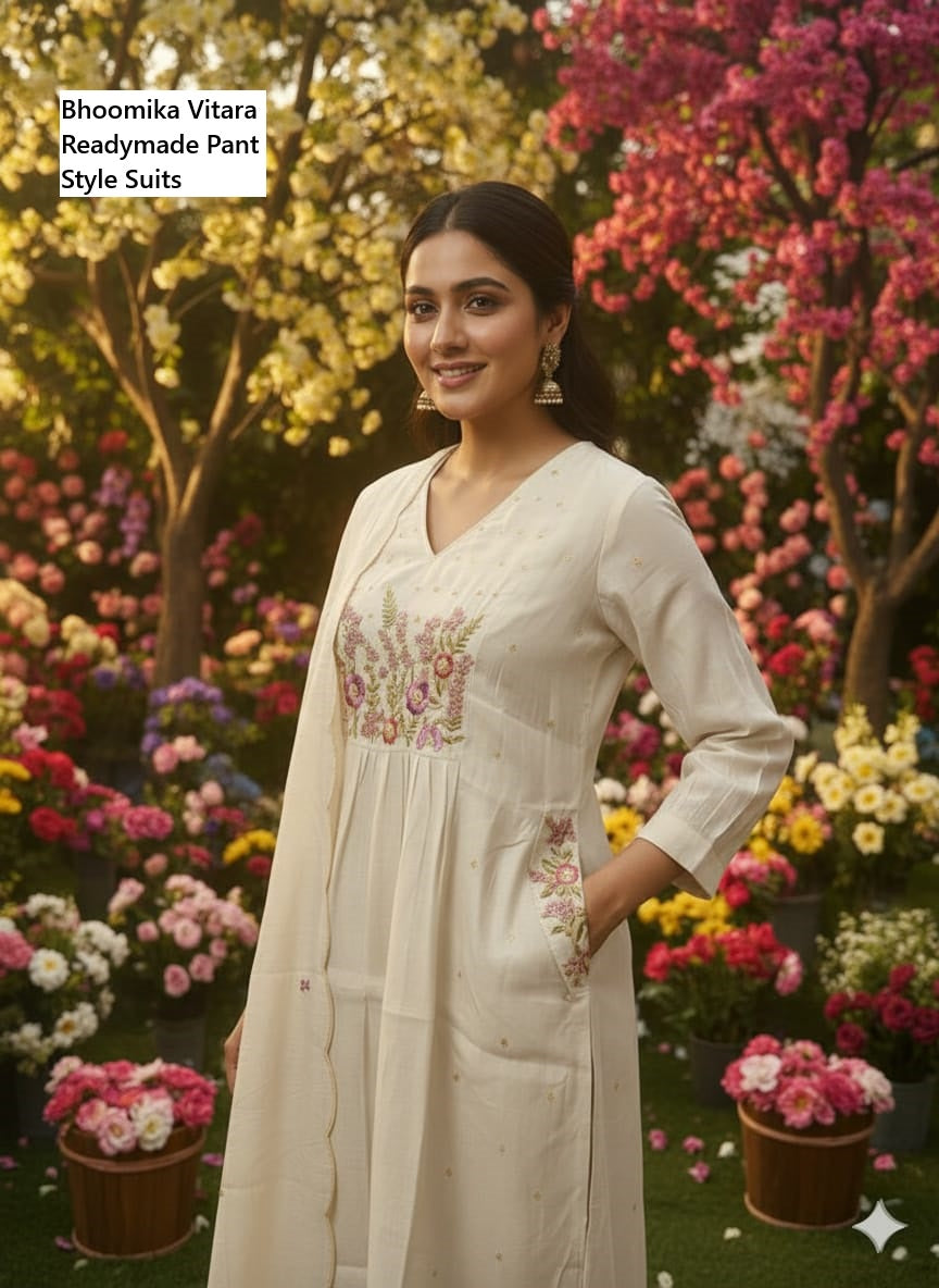Bhoomika Vitara Chanderi Readymade Pant Style Suits Manufacturer Ahmedabad
