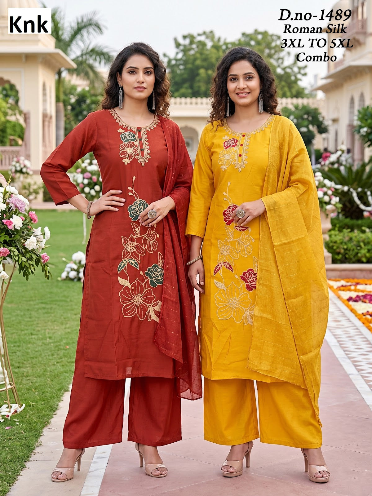 Big Size 221026 Knk Roman Silk Readymade Plazzo Style Suits Wholesaler Ahmedabad