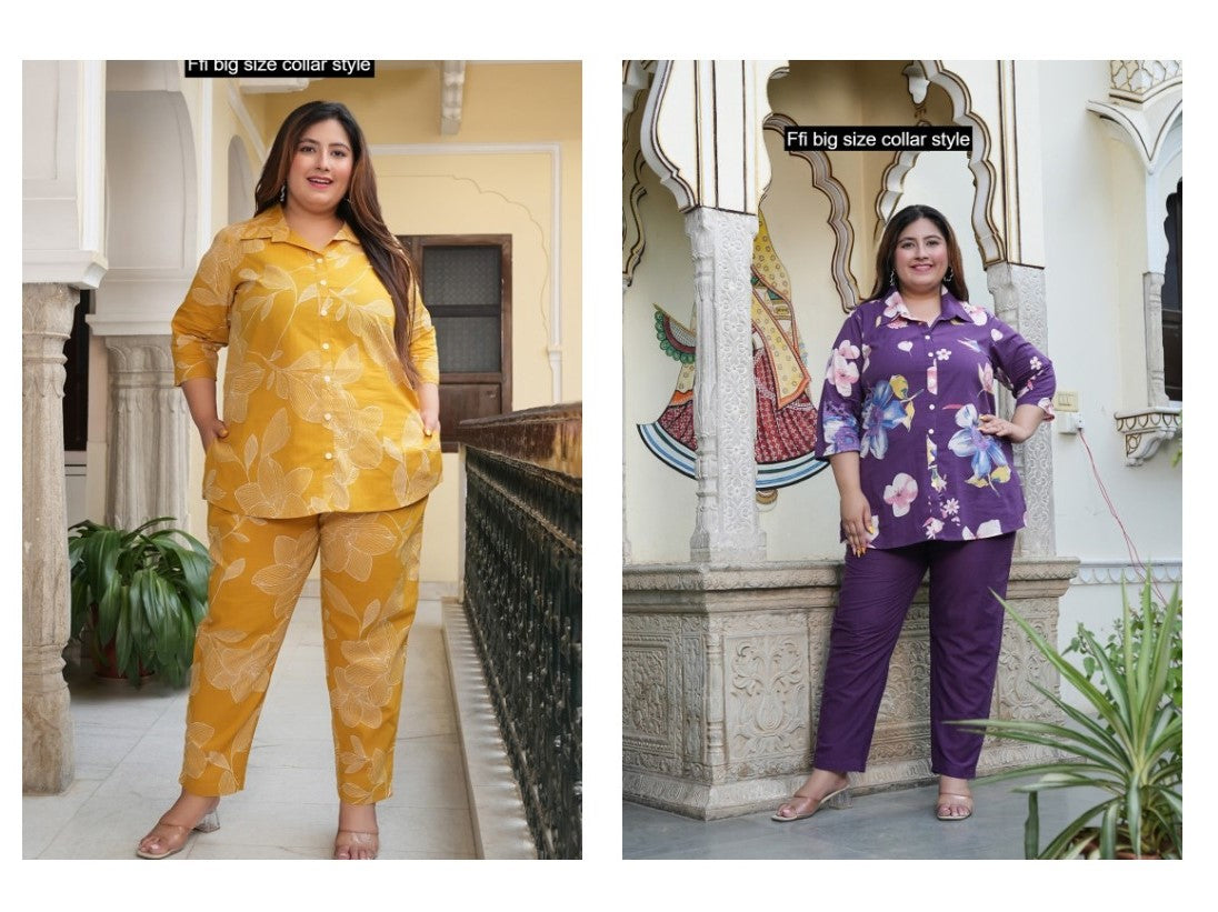 Big Size Collar Style Ffi Cotton Co Ord Set Wholesaler