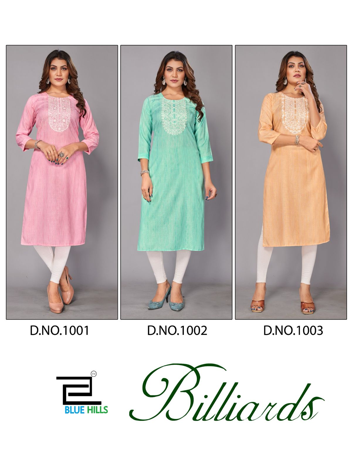 Billiards Blue Hills Rayon Knee Length Kurtis