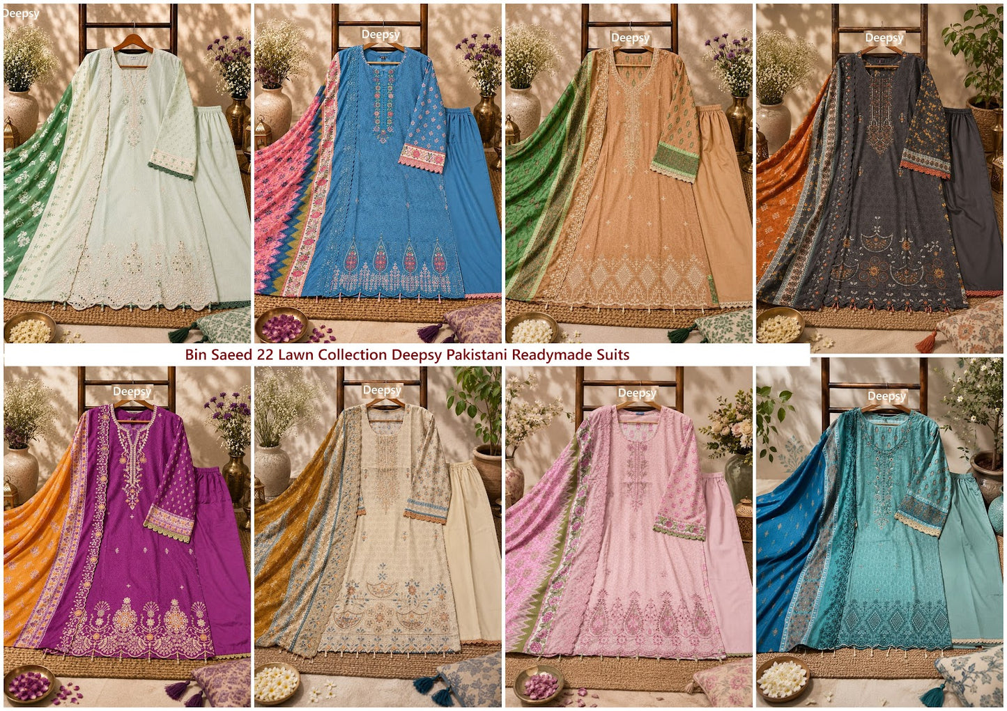 Bin Saeed 22 Lawn Collection Deepsy Cotton Pakistani Readymade Suits Supplier Gujarat