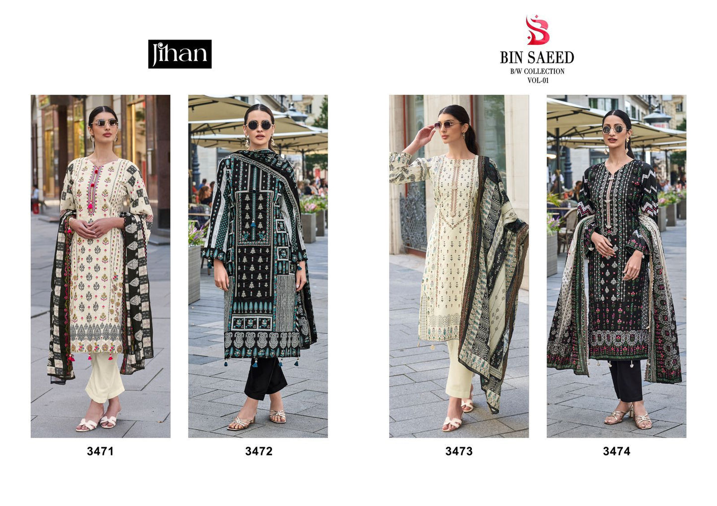 Bin Saeed Black White Collection Vol 1 Jihan Lawn Pakistani Salwar Suits Manufacturer