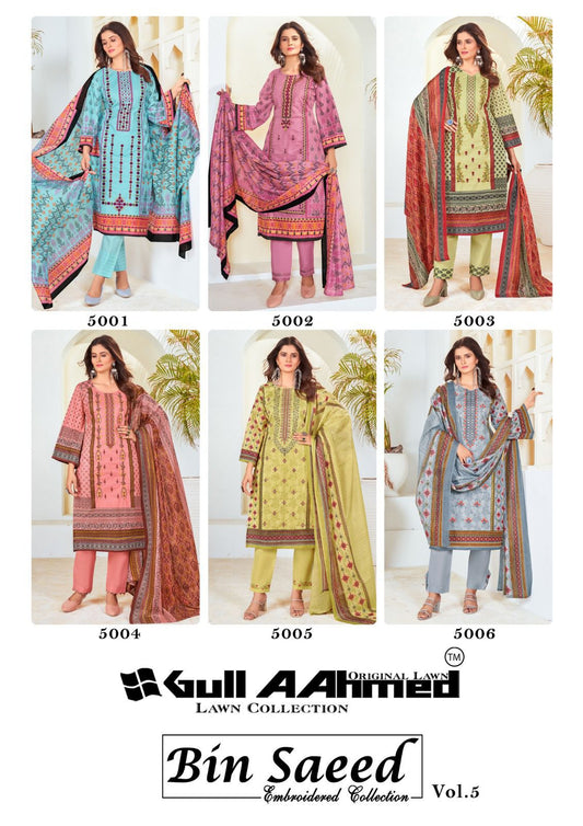 Bin Saeed Embroidered Collection Vol 5 Gul Ahmed Pure Lawn Karachi Salwar Suits Supplier Ahmedabad