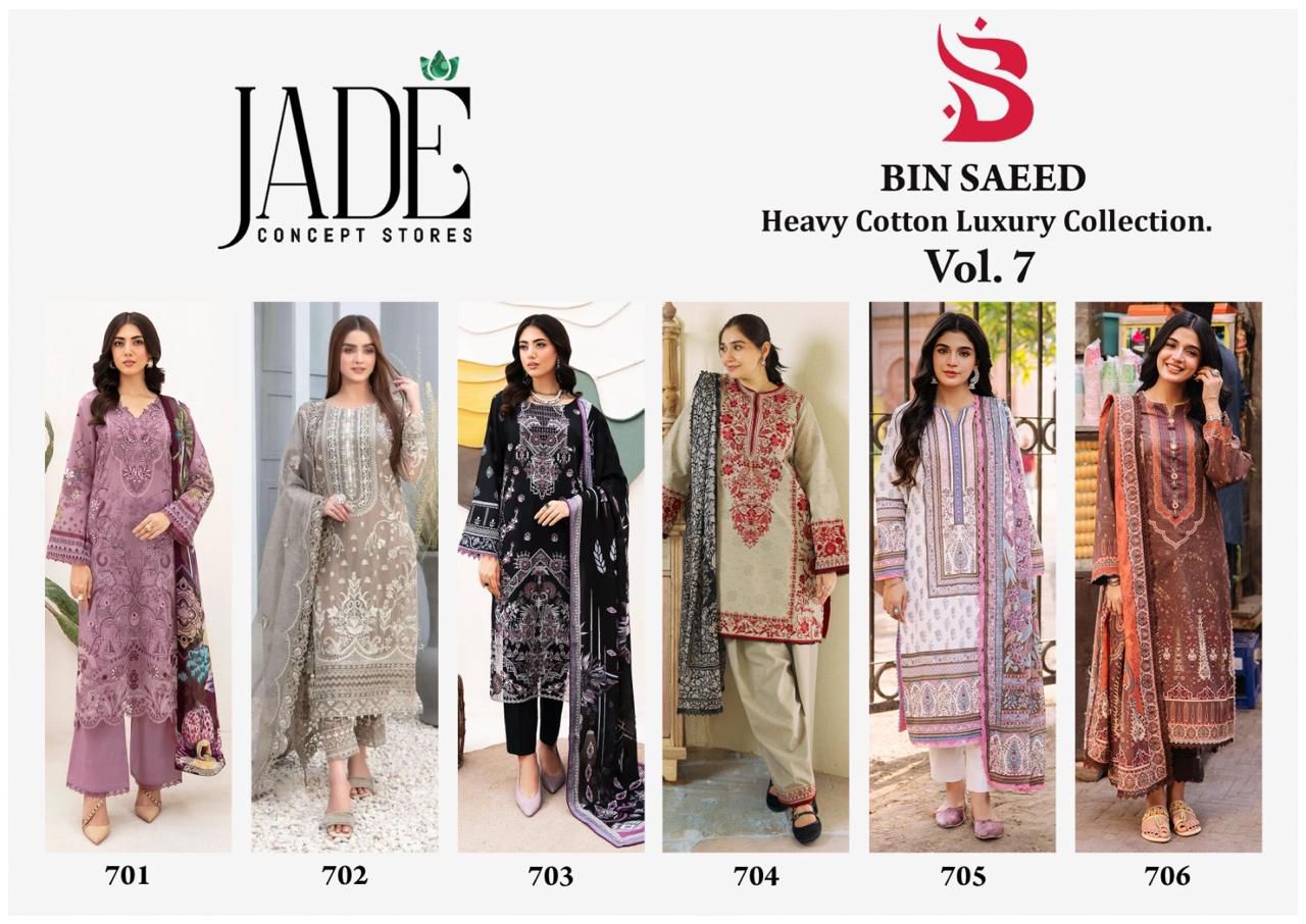 Bin Saeed Heavy Cotton Luxury Collection Vol 7 Jade Lawn Karachi Salwar Suits Manufacturer India