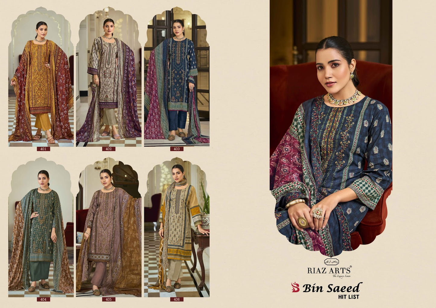 Bin Saeed Hitlist Riaz Art Pure Cotton Karachi Salwar Suits Manufacturer Ahmedabad