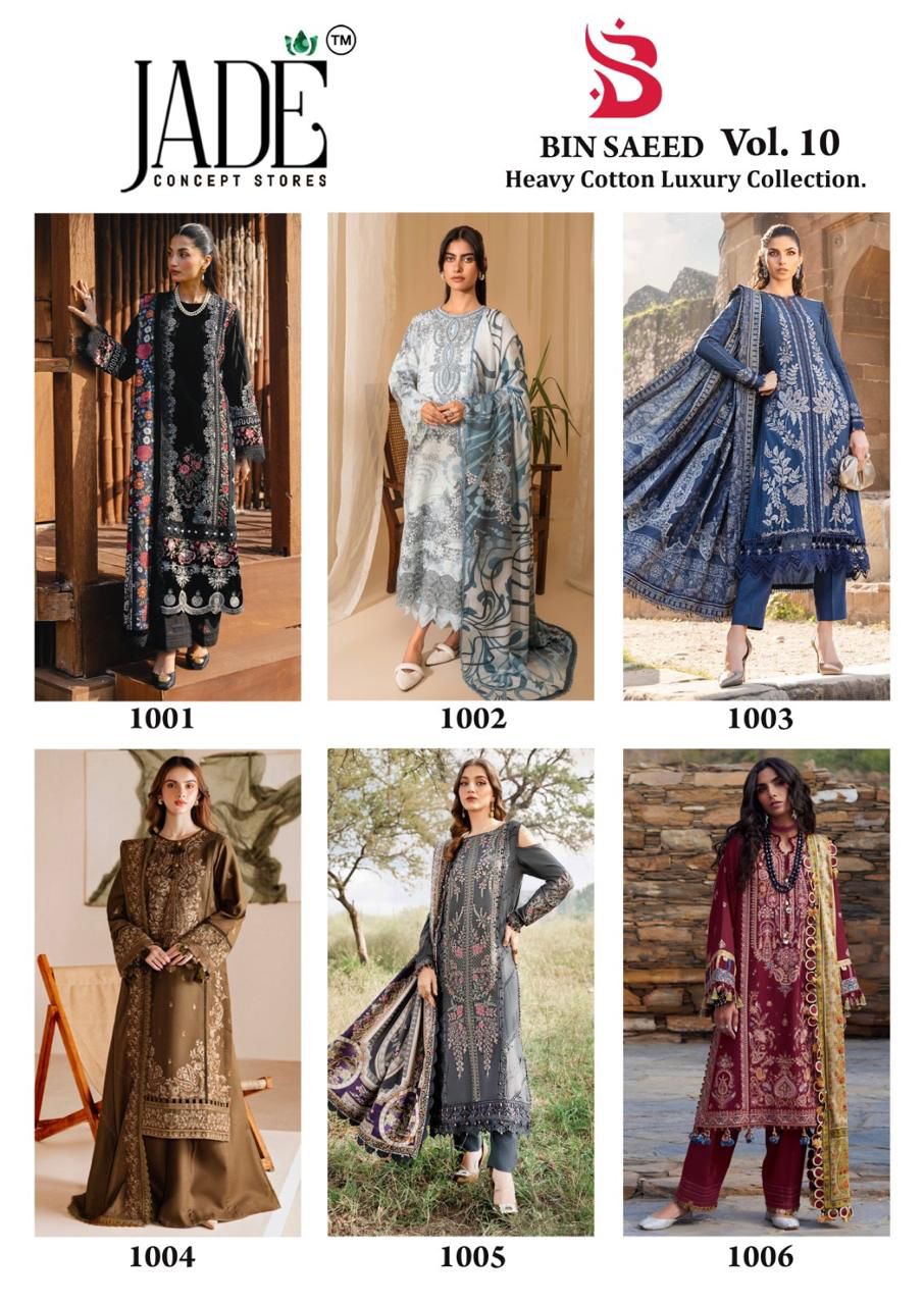 Bin Saeed Vol 10 Heavy Cotton Luxury Collection Jade Lawn Karachi Salwar Suits Wholesale Price