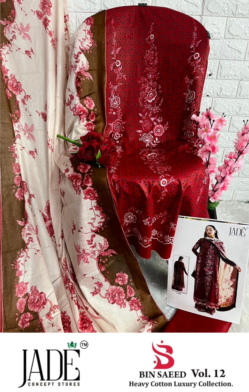 Bin Saeed Vol 12 Heavy Cotton Luxury Collection Jade Lawn Karachi Salwar Suits Exporter