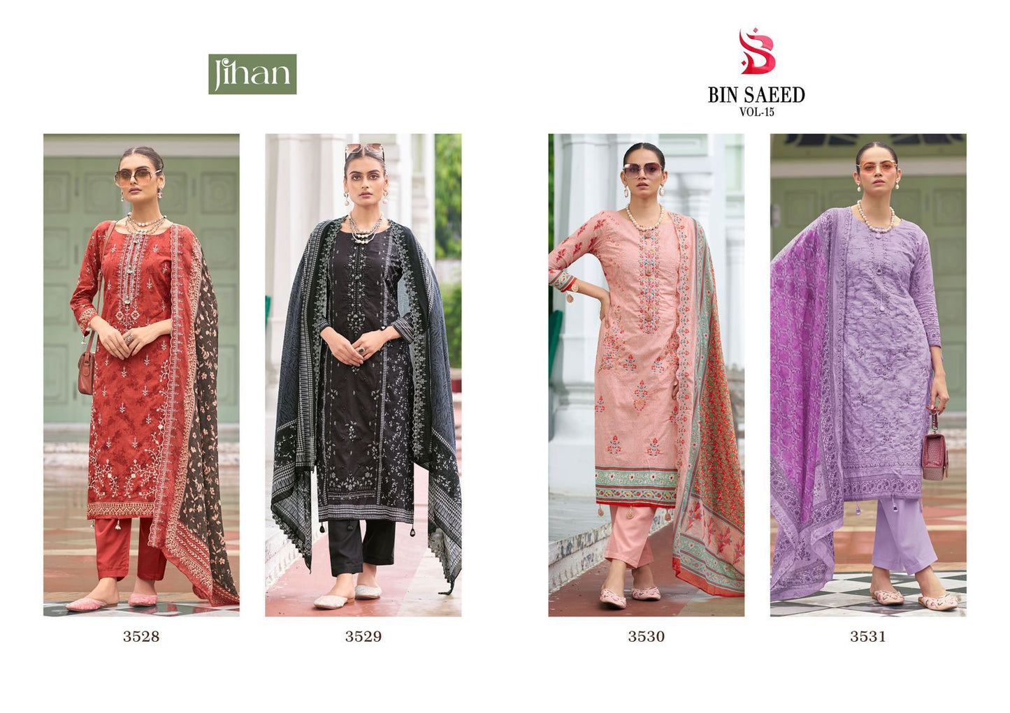 Bin Saeed Vol 15 Jihan Pure Lawn Pakistani Salwar Suits Wholesaler Gujarat