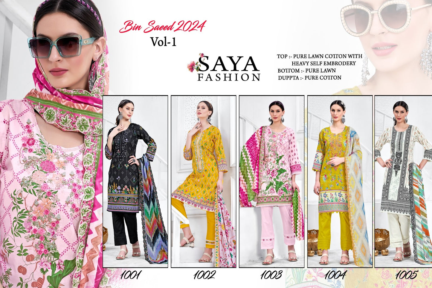 Bin Saeed Vol 1 Saya Fashion Pure Cotton Karachi Salwar Suits