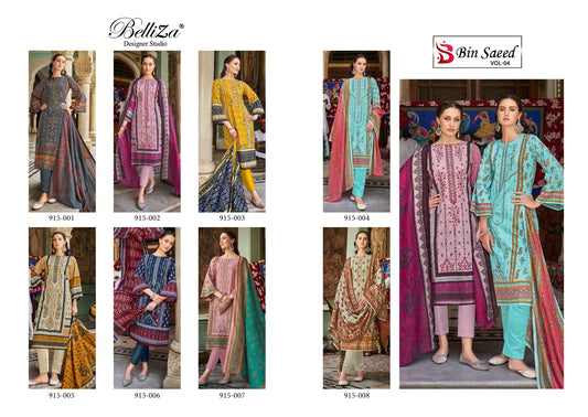 Bin Saeed Vol 4 Belliza Designer Studio Pure Cotton Karachi Salwar Suits Exporter Gujarat