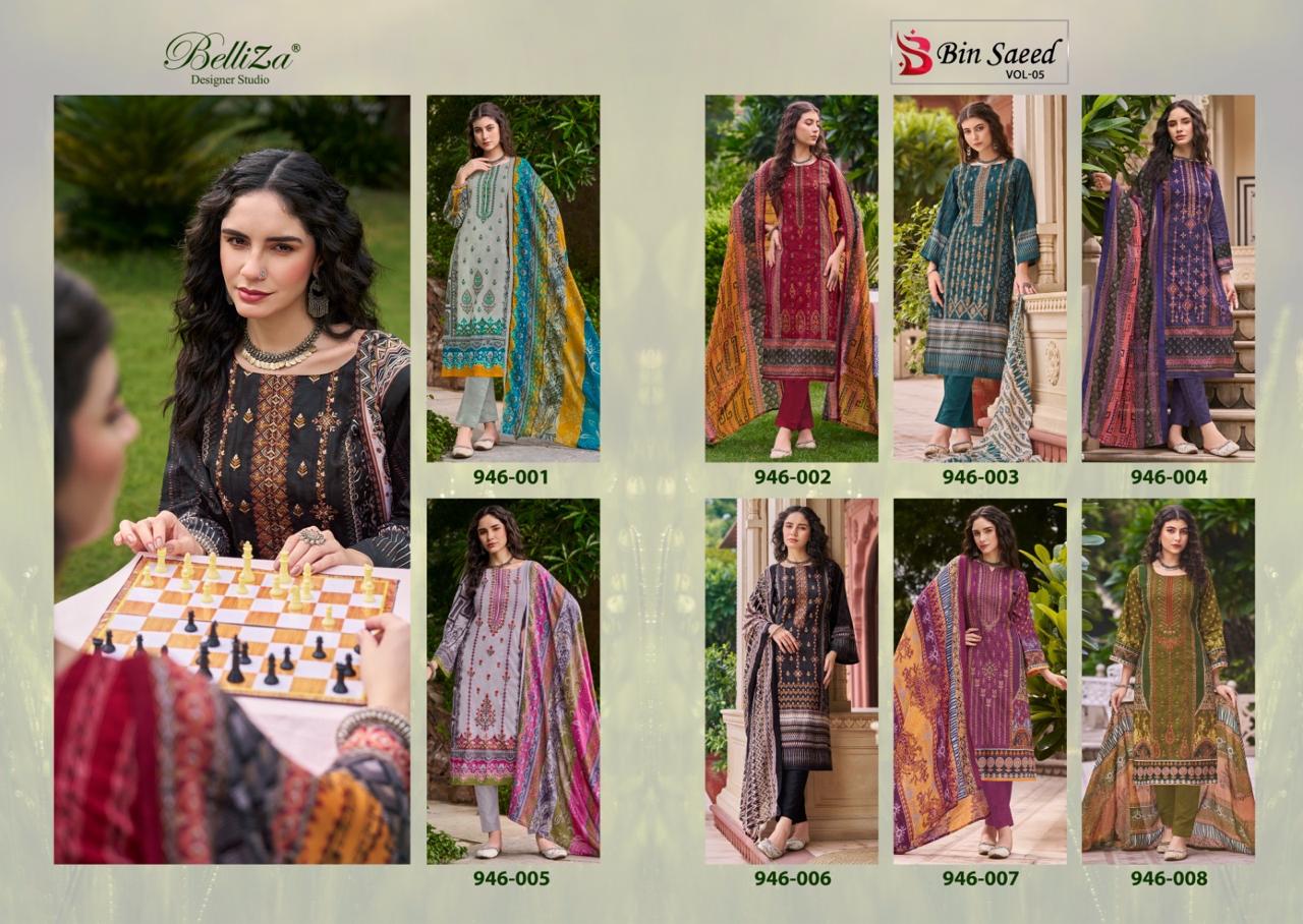 Bin Saeed Vol 5 Belliza Designer Studio Cotton Karachi Salwar Suits Exporter India