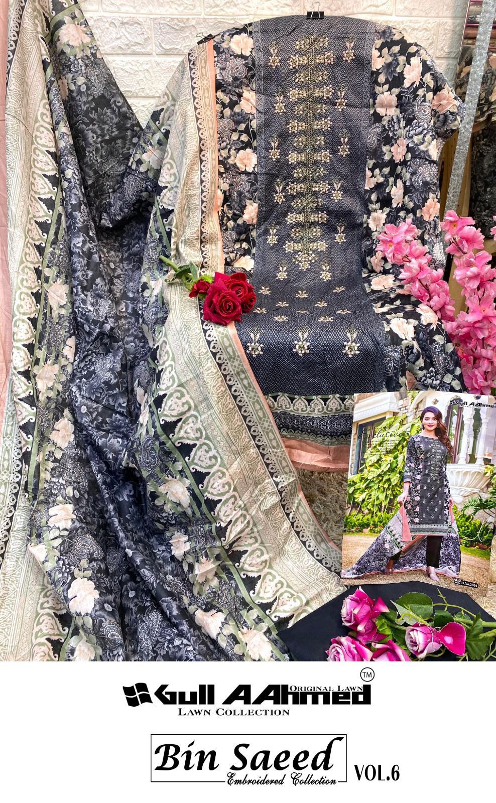 Bin Saeed Vol 6 Embroidered Collection Gul Ahmed Cambric Cotton Karachi Salwar Suits Wholesaler Gujarat