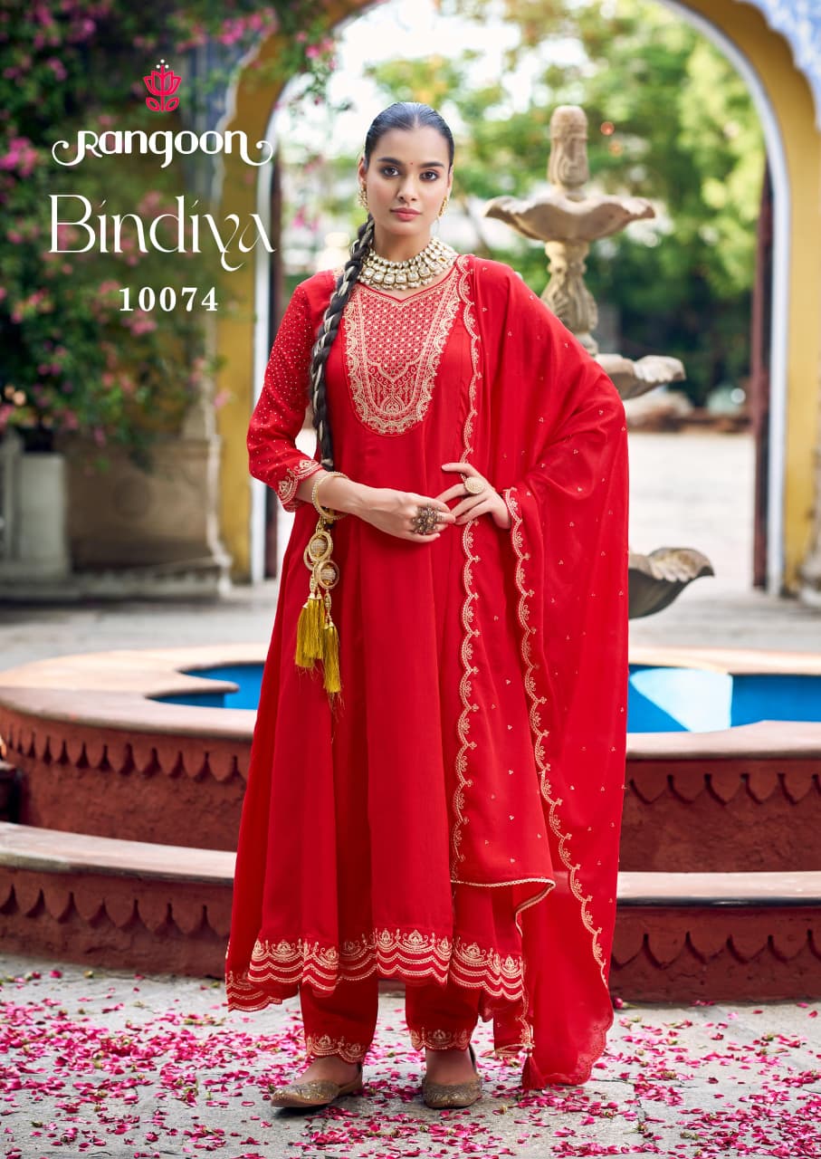 Bindiya Rangoon Chinon Silk Readymade Anarkali Suits Wholesaler Ahmedabad