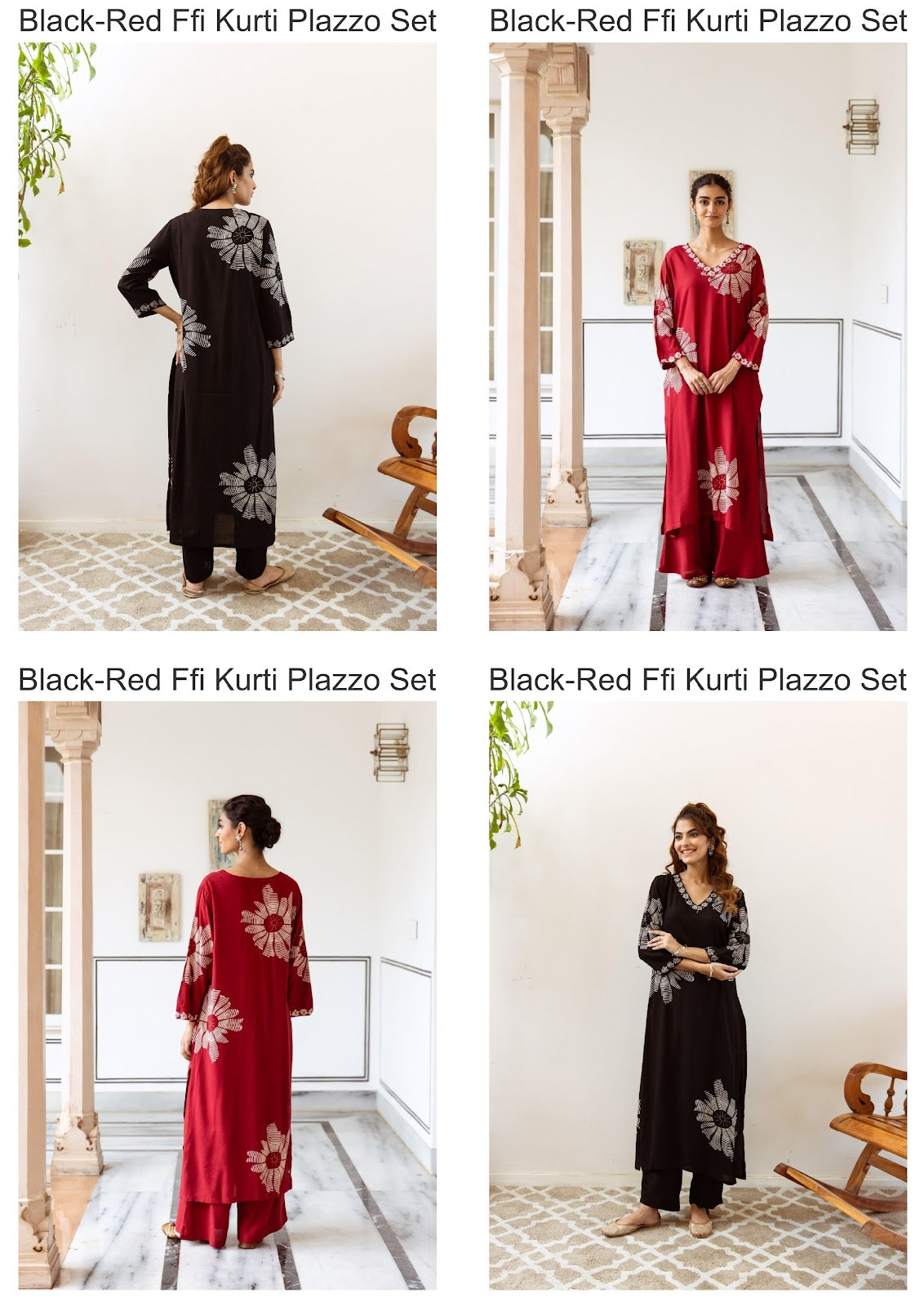 Black-Red Ffi Rayon Kurti Plazzo Set Wholesale Rate
