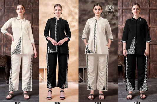 Black-White Rasalika Silk Co Ord Set Manufacturer Gujarat