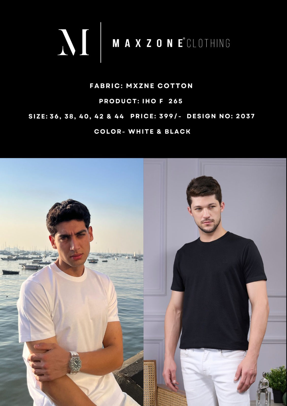 Black And White Iho F 265 Maxzone Clothing Cotton Mens Tshirts Manufacturer