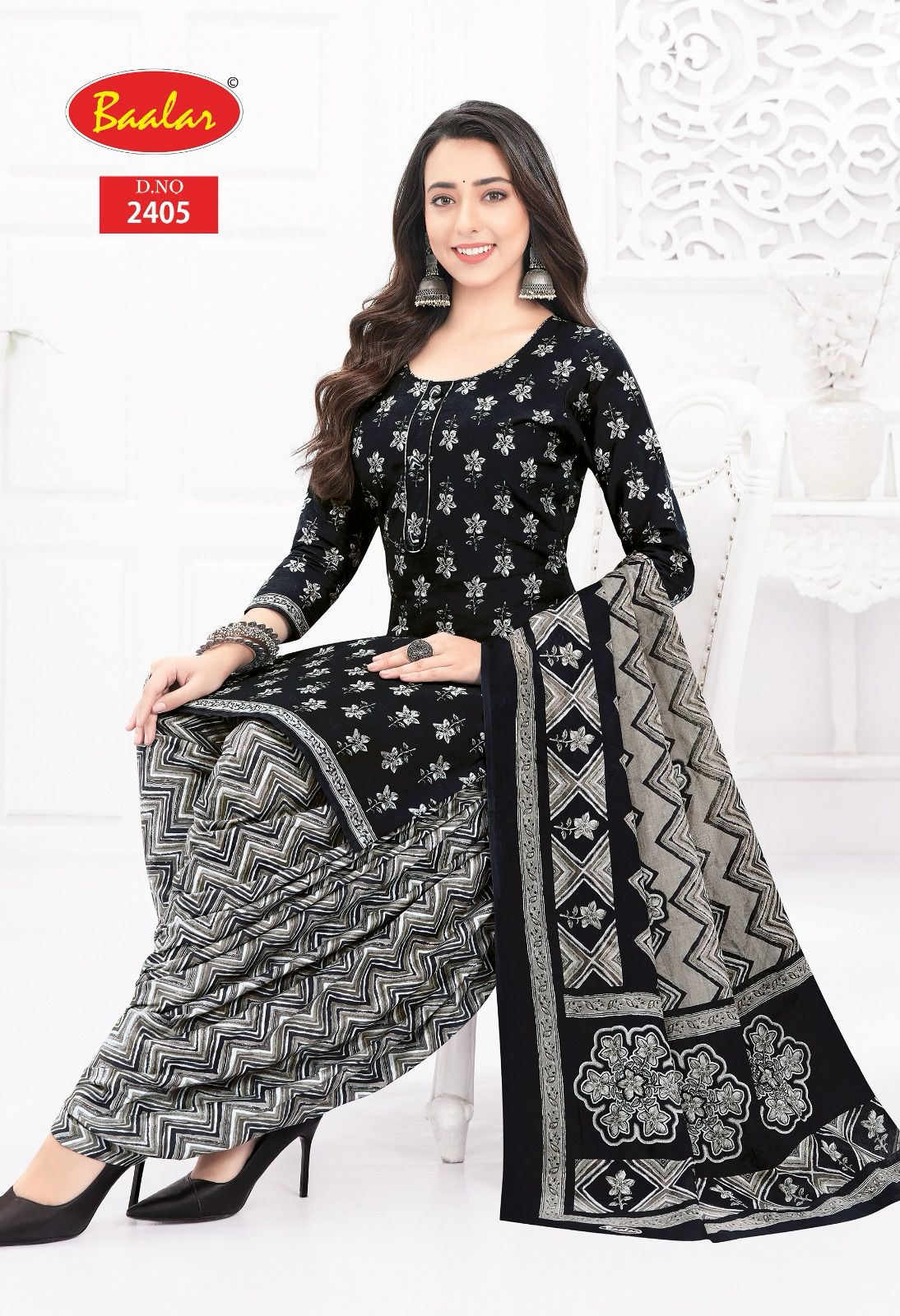 Black And White Patiyala Baalar Cotton Dress Material Manufacturer