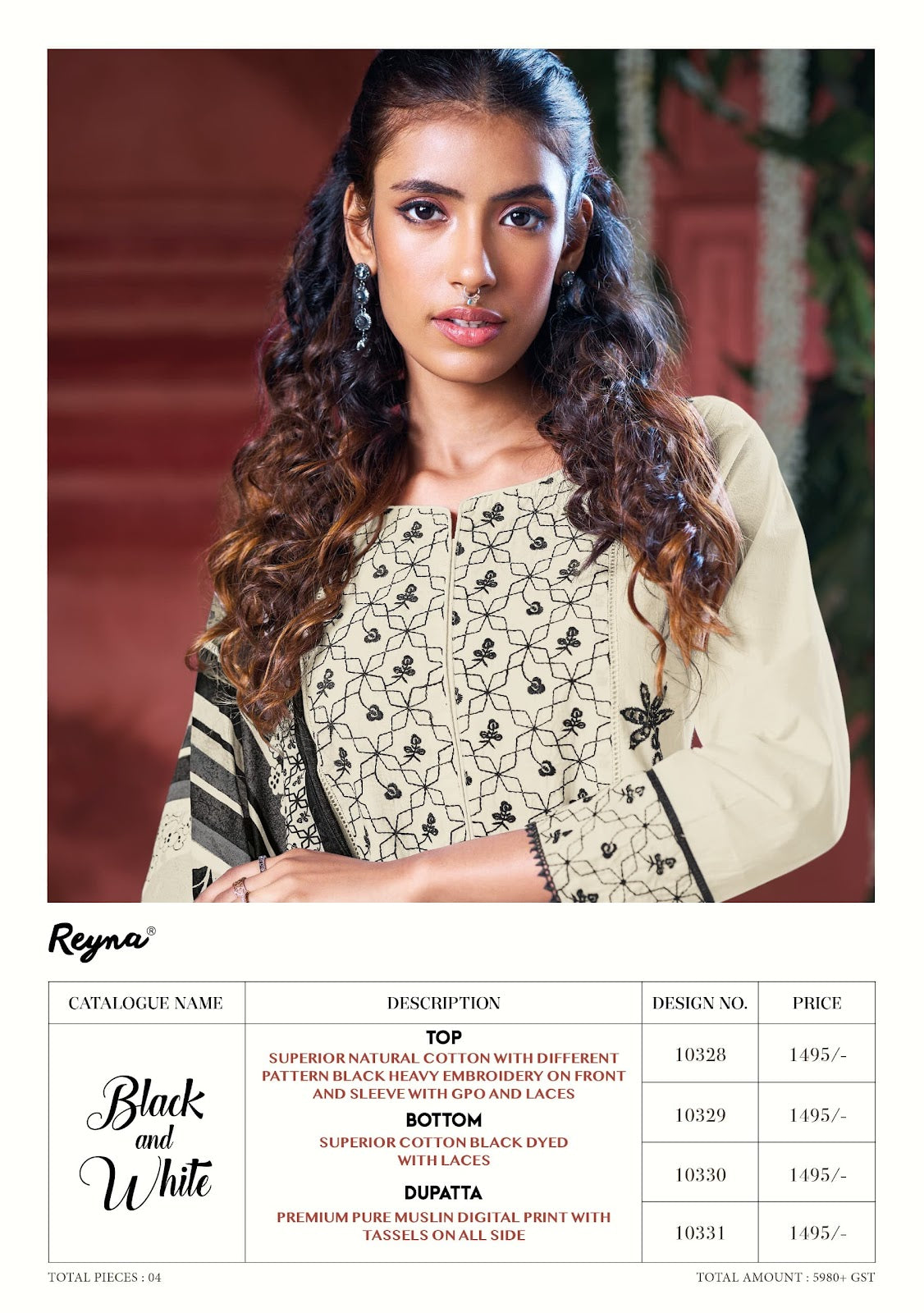 Black And White Reyna Cotton Pant Style Suits Wholesaler Ahmedabad