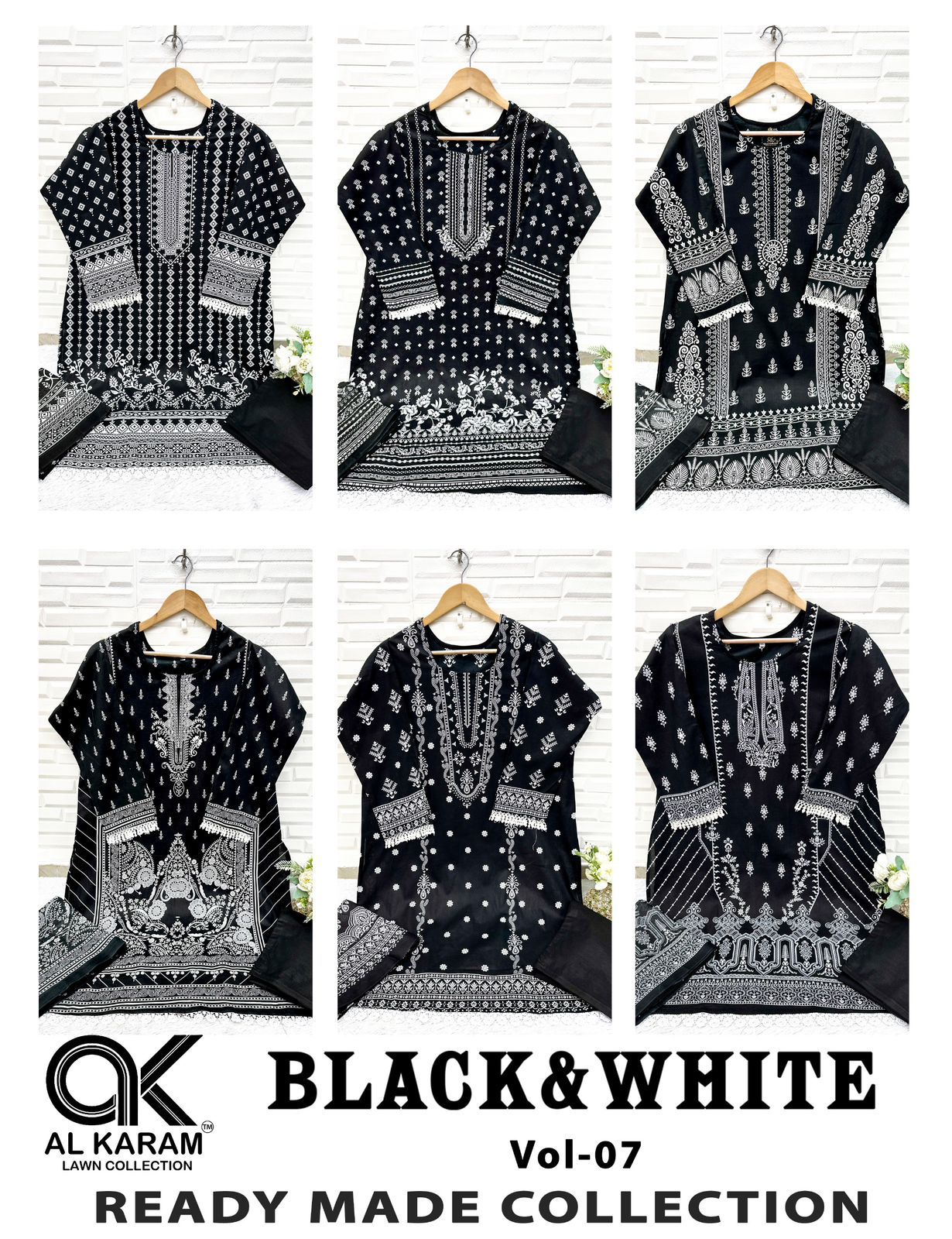 Black And White Vol 7 Al Karam Lawn Karachi Readymade Suits Manufacturer