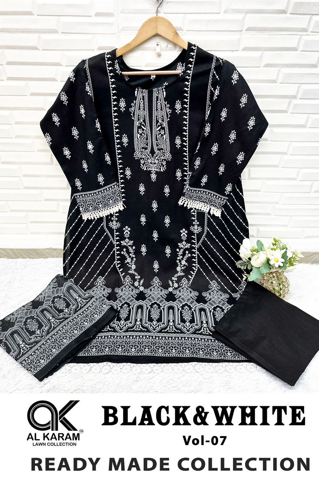 Black And White Vol 7 Al Karam Lawn Karachi Readymade Suits Manufacturer