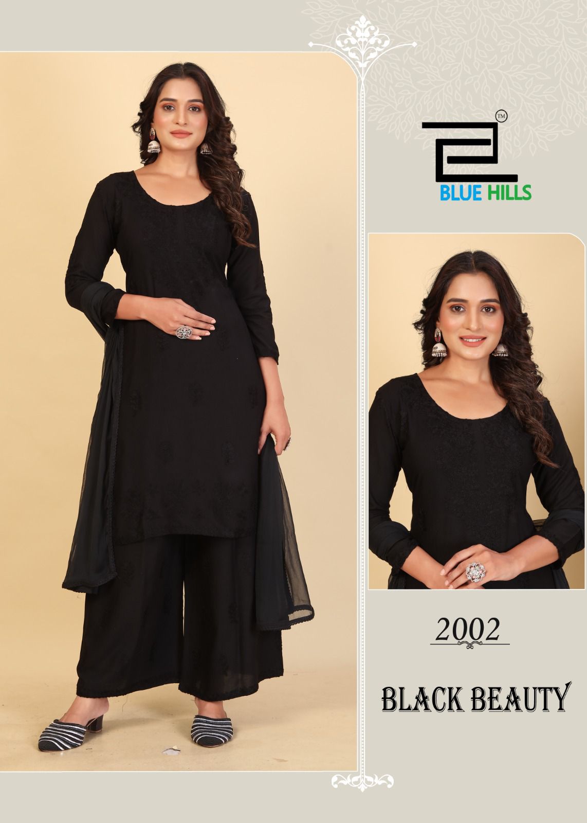 Black Beauty Blue Hills Rayon 14Kg Readymade Plazzo Style Suits Wholesale Price