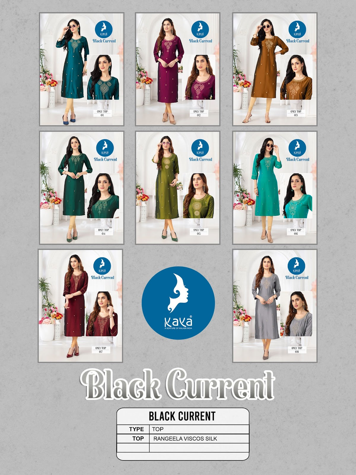 Black Current Kaya Viscose Silk Long Straight Kurti Supplier Ahmedabad